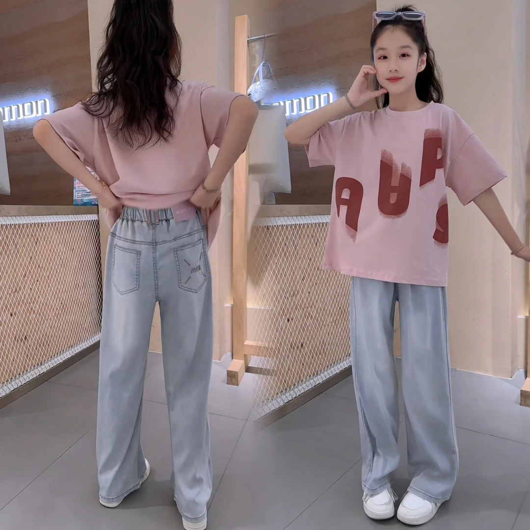 女童天丝牛仔裤2025新款夏装儿童夏季薄款冰丝裤子大童夏天阔腿裤