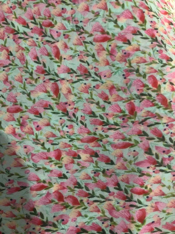 乔其纱绿底粉色小碎花时装面料布料4787