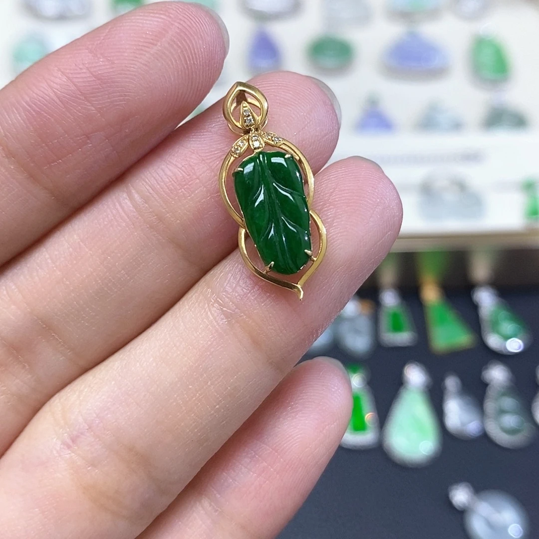 翡翠18K金镶嵌吊坠(不含链)