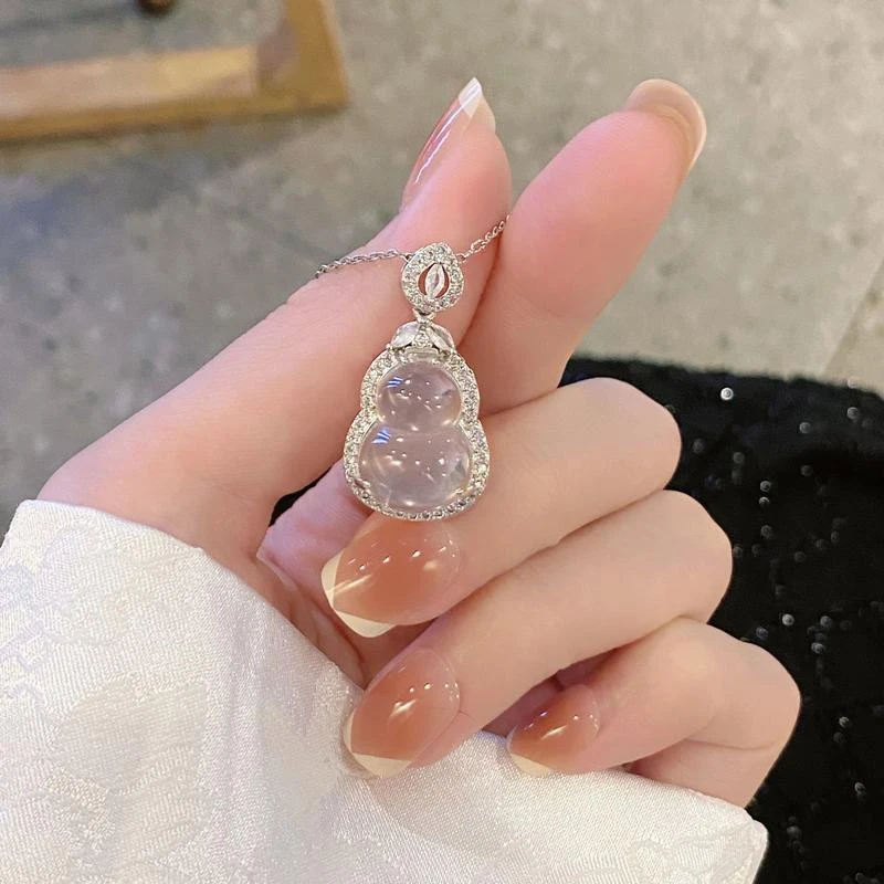 链子925银 新中式高冰透仿玉髓葫芦项链气质显白高级感