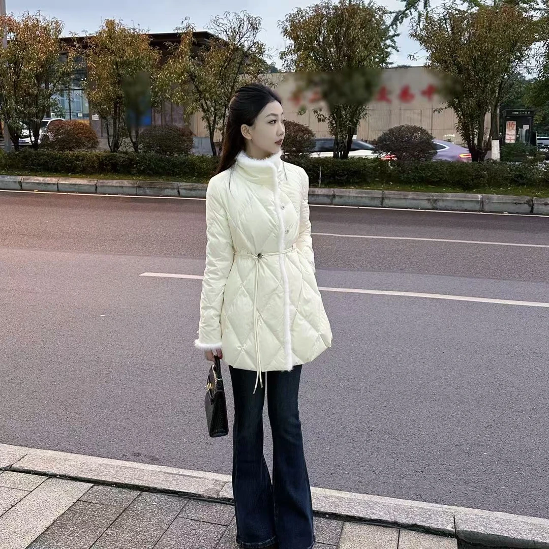 【自在如风5127】琳琳小个子时尚90白鸭绒水貂毛收腰保暖羽绒服外套