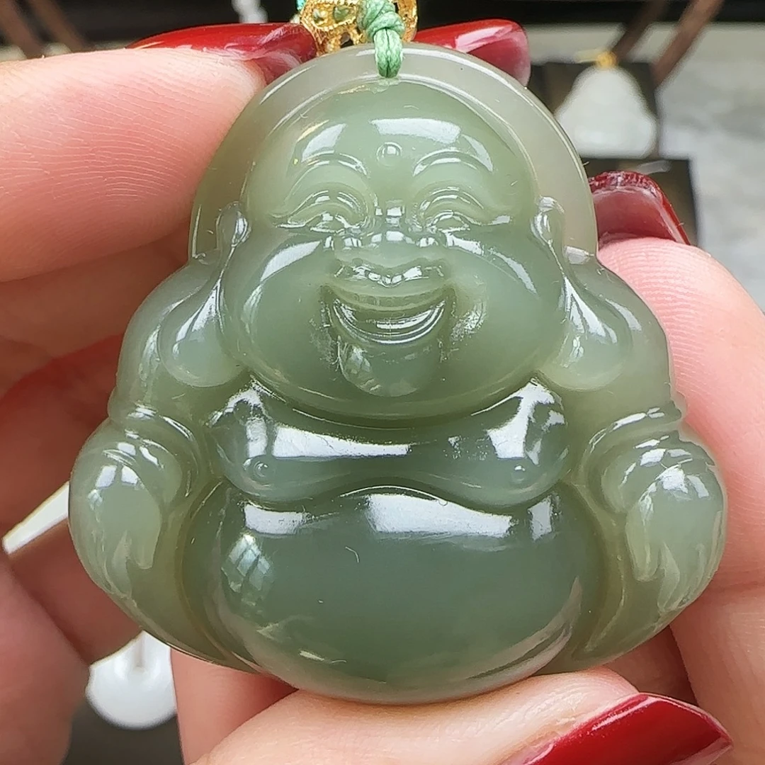 和田玉18K金镶嵌吊坠(赠链)