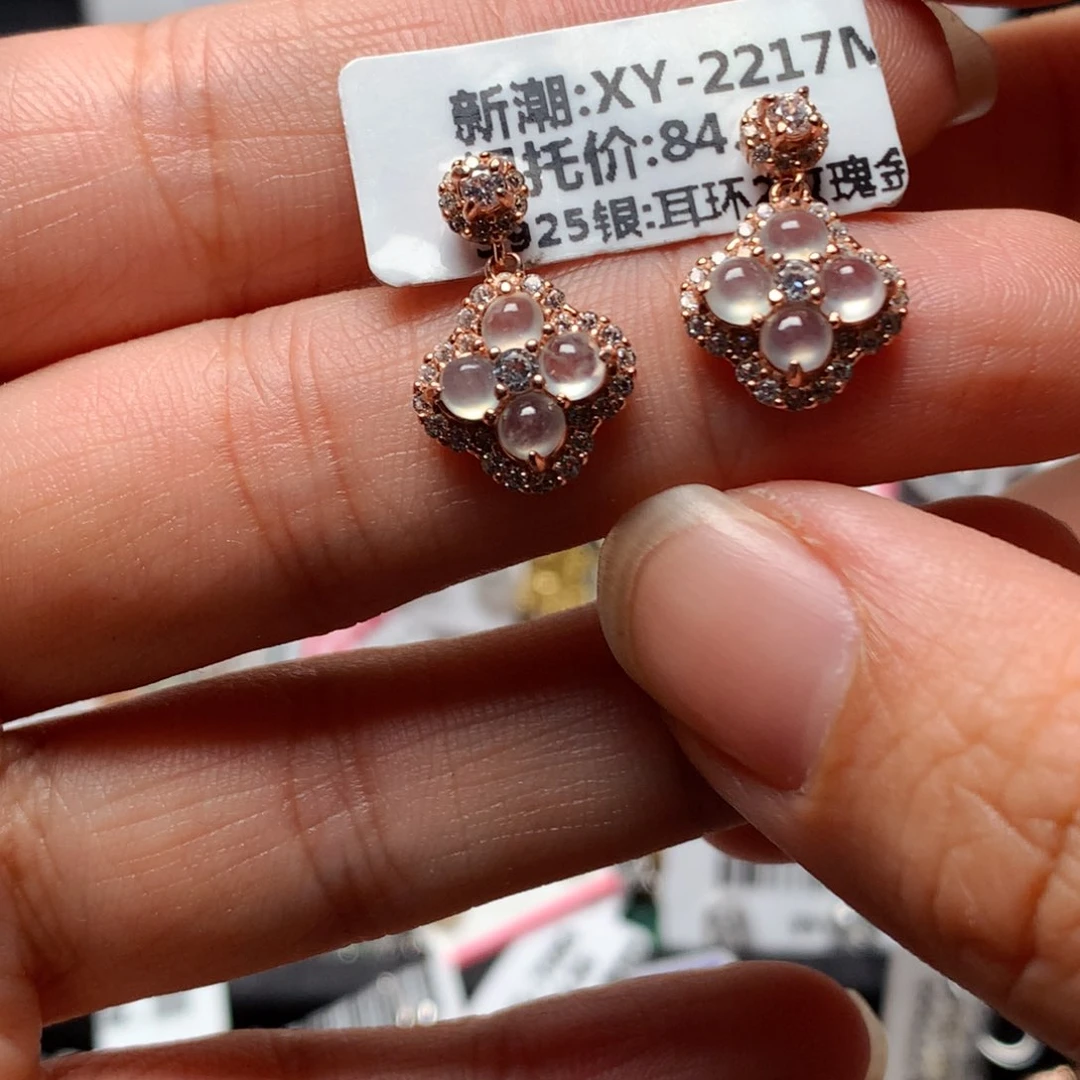 翡翠戒指银S925镶嵌天然翡翠耳饰