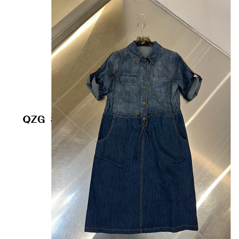 2025夏季新款时尚百搭透气舒适高端大牌洋气短袖牛仔连衣裙女