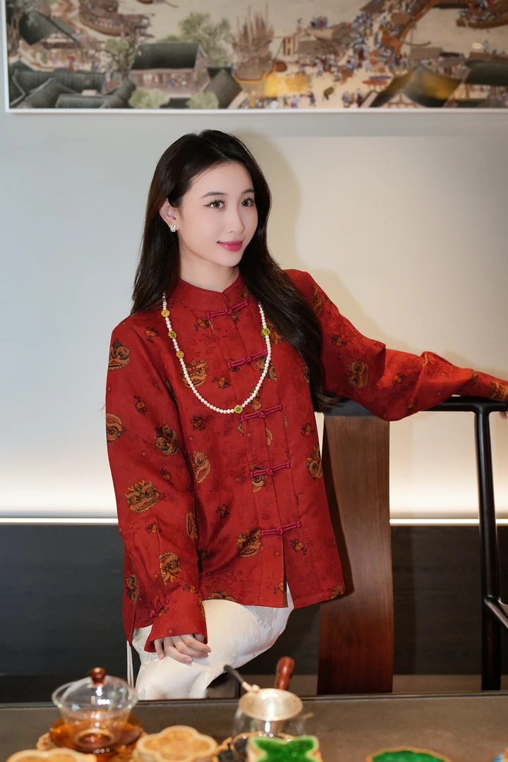 蓝大【诗意】新中式国风桑蚕丝开衫上衣7427