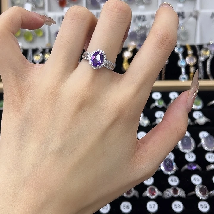 戒指紫晶银S925镶嵌