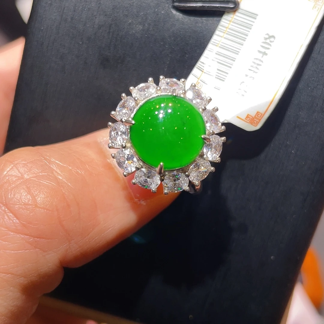 翡翠银S925镶嵌颈饰戒指