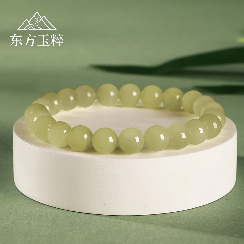 和田玉手链黄口料圆珠玉石手串单圈8MM