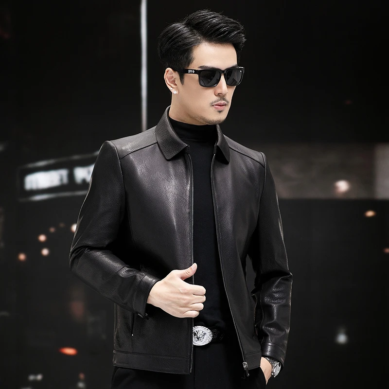 VBA 2822 YZX 山羊皮翻领单装休闲海宁真皮皮衣短款外套春秋男款