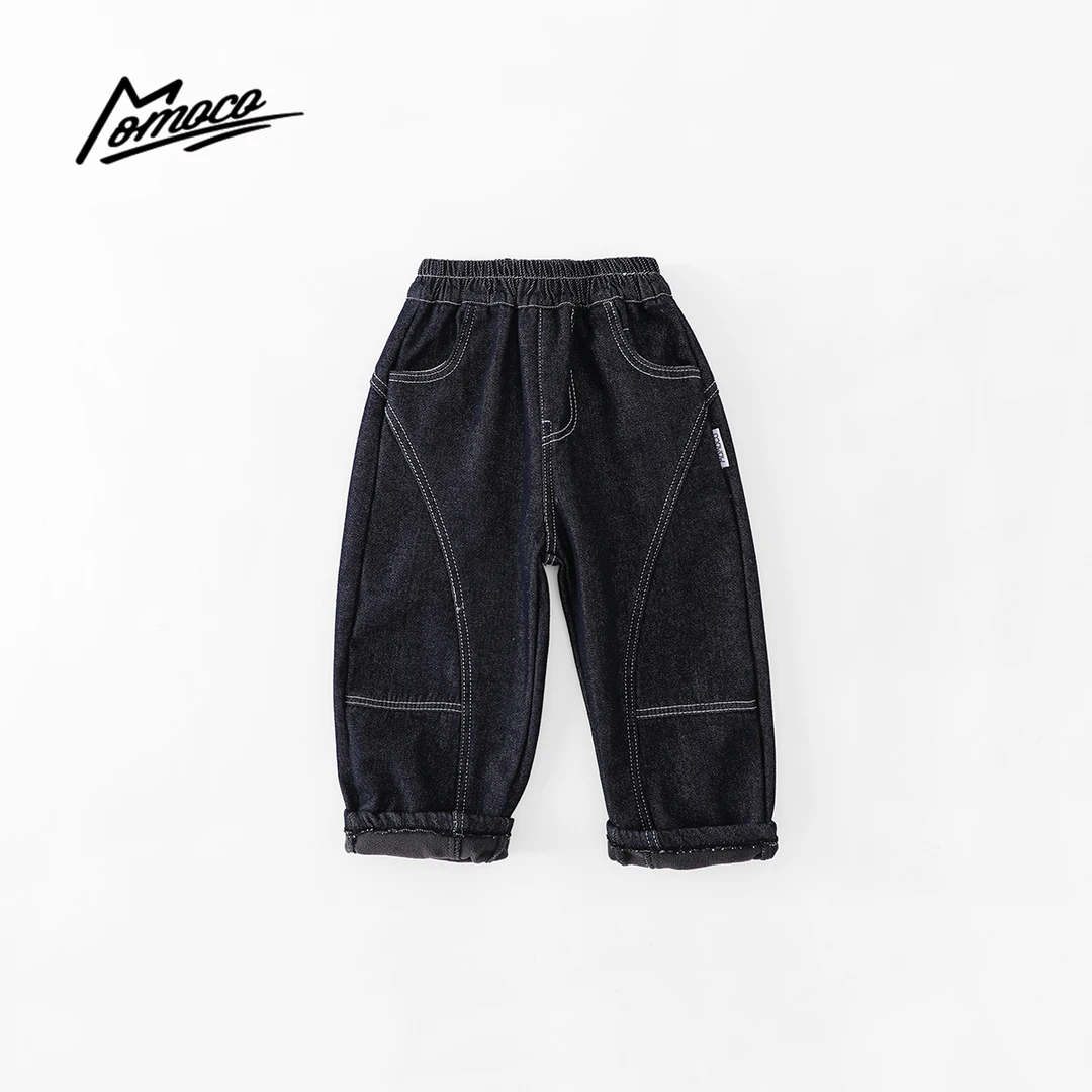 MOMOCO冬季男童中大童时尚加绒厚款牛仔裤77430350034