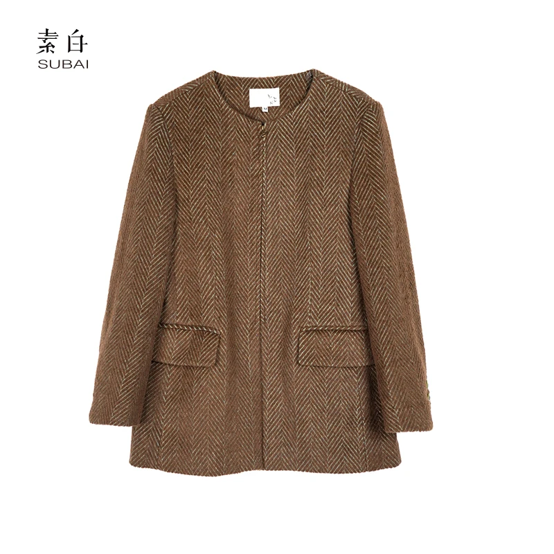 素白【花絮】色织人字纹短外套SB2410CS00645