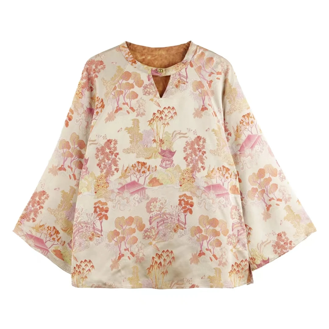 MM2025春夏季款时尚粉色亭台楼阁设计师上衣 24874