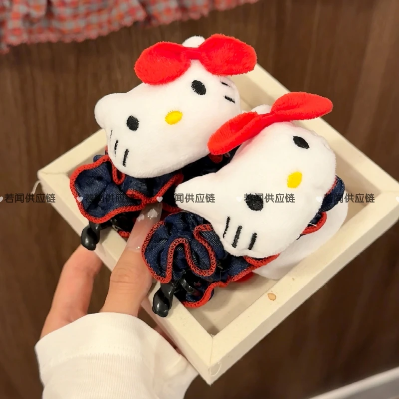 可爱毛绒kt蝴蝶结牛仔香蕉夹甜美少女卡通发夹后脑勺立体头顶发饰