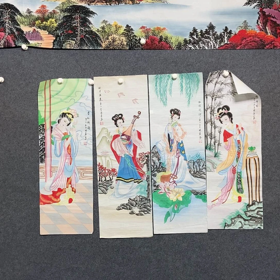 国画四条屏人物一套