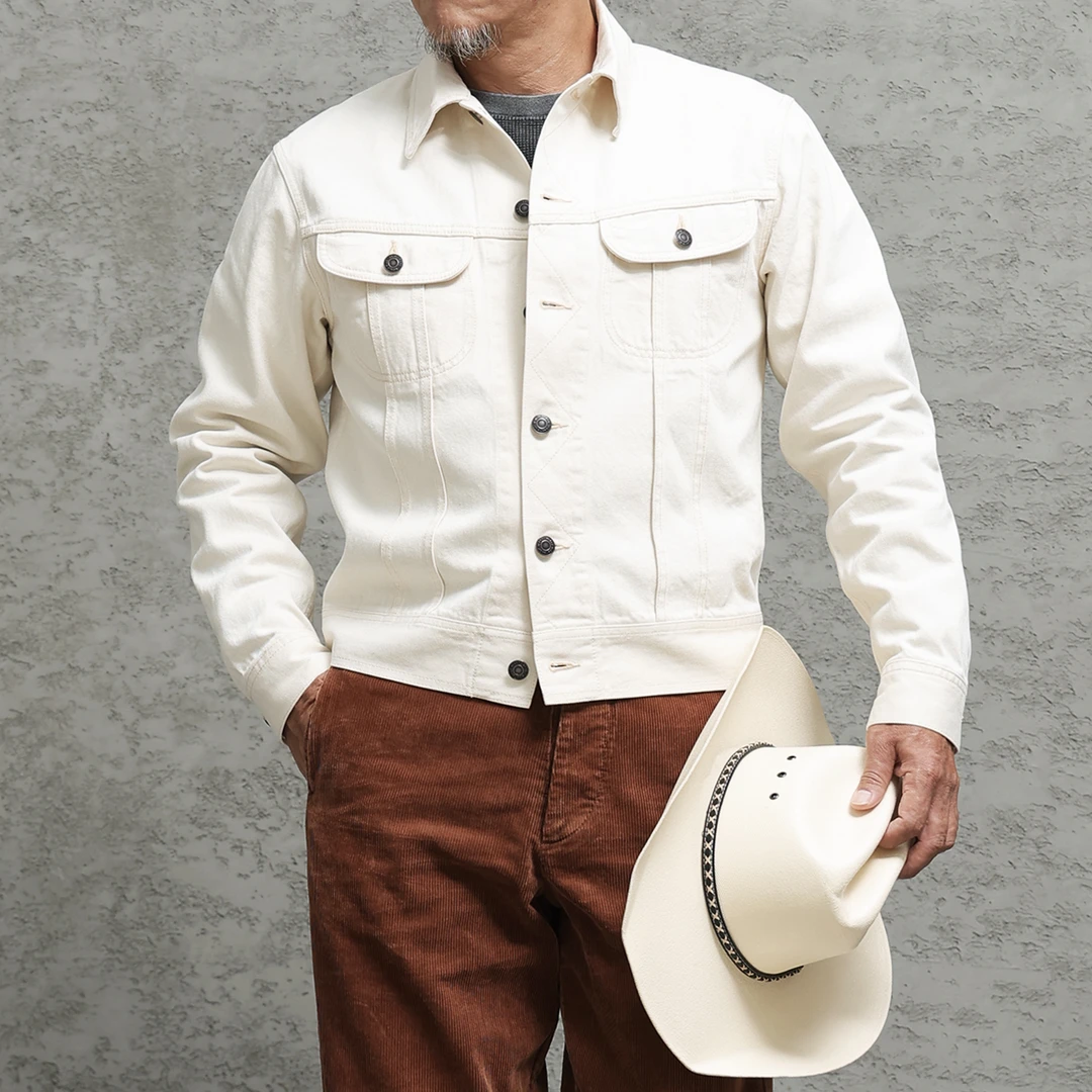 西里布J059全棉赤耳米白色工装外套男美式复古101-J西部牛仔夹克