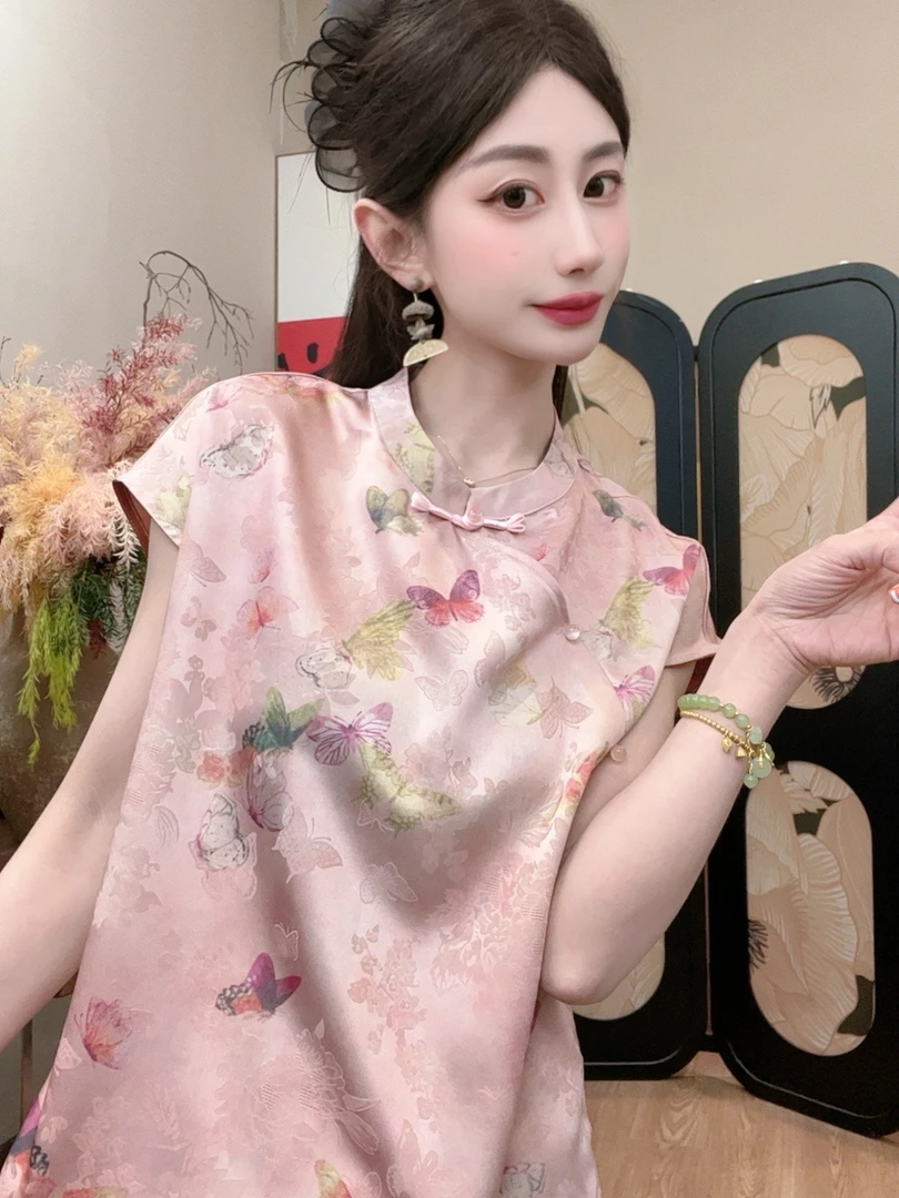 【浔蝶】2025夏季新款气质百搭显瘦新中式短袖女日常宽松