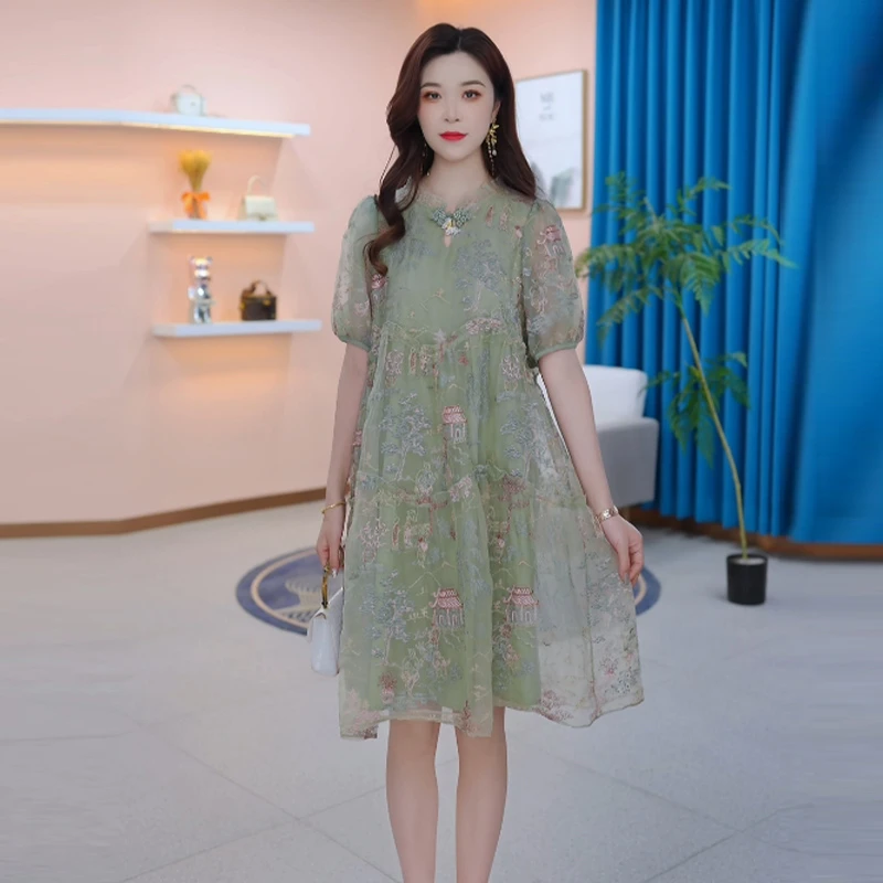 【连衣裙】夏季国风气质优雅显瘦减龄法式韩版绣花复古女装连衣裙