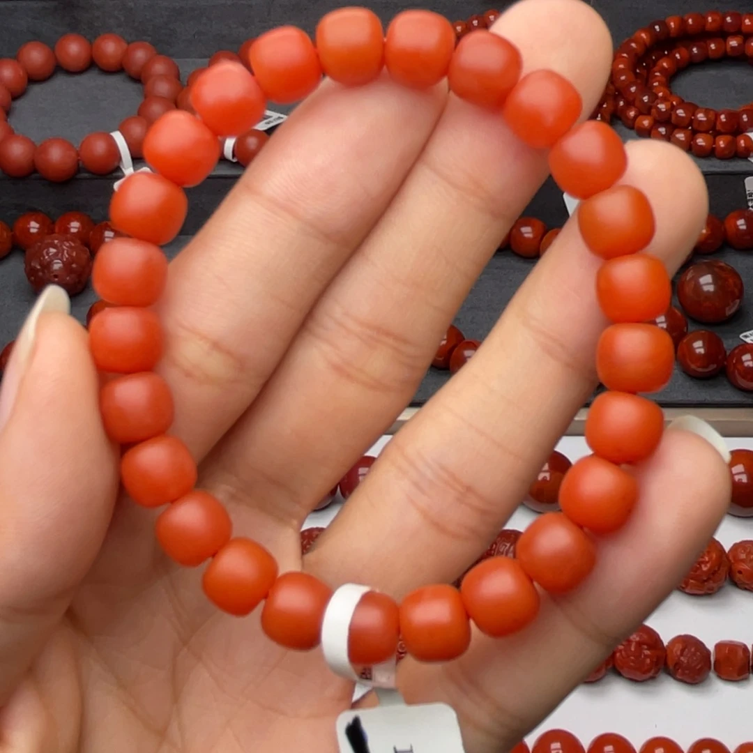 南红玛瑙未镶嵌手串H8mm收藏保山柿子红精工老型手串