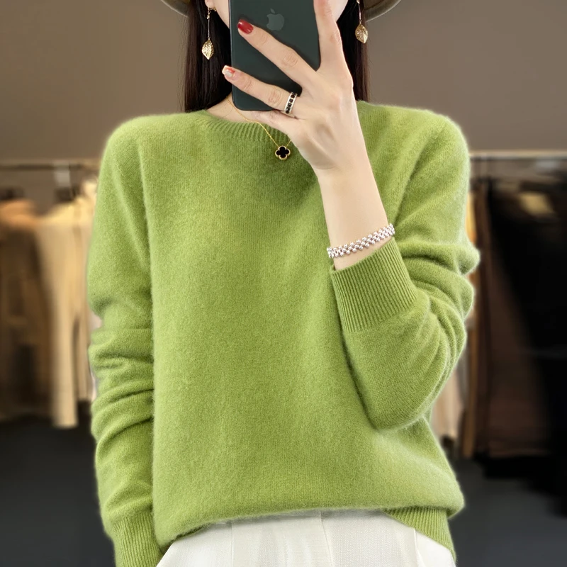 【断码清货】一线成衣纯羊毛衫女圆领宽松气质显瘦纯色打底衫女