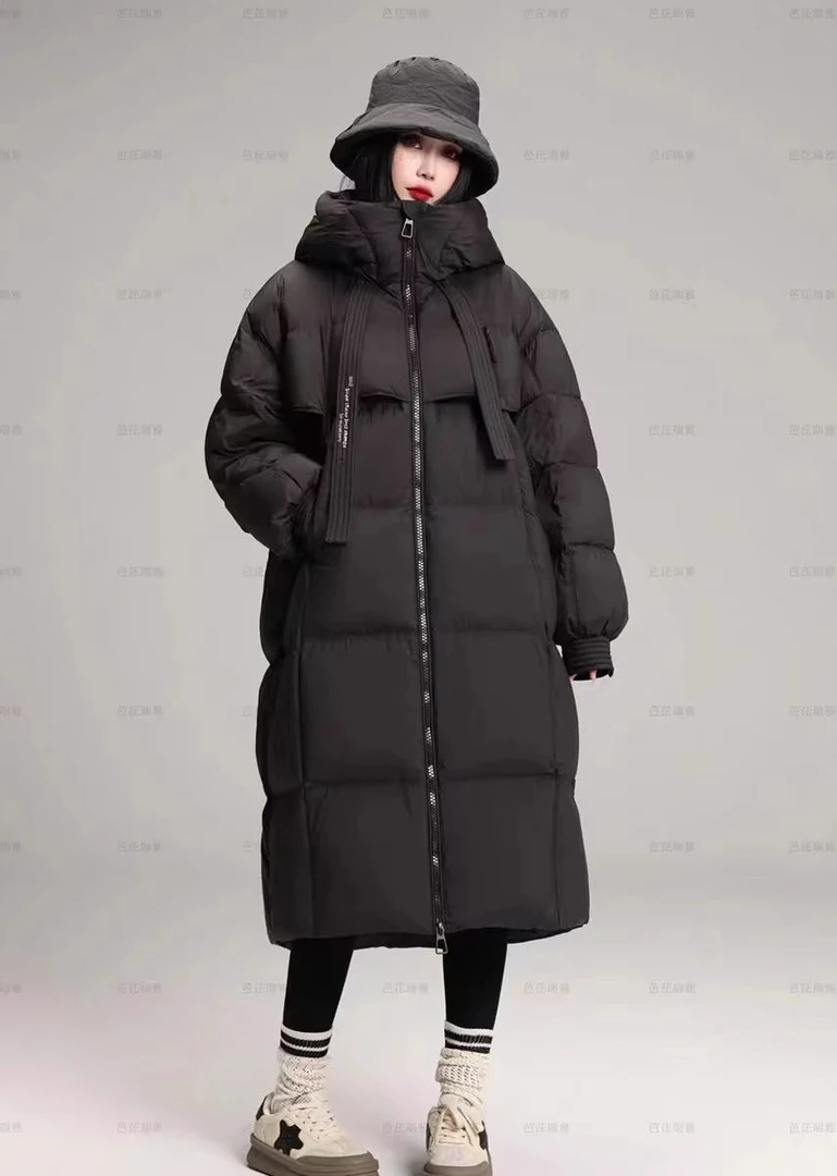 新国标90白鸭绒大被子飘带长款羽绒服时尚保暖一件过深冬羽绒服