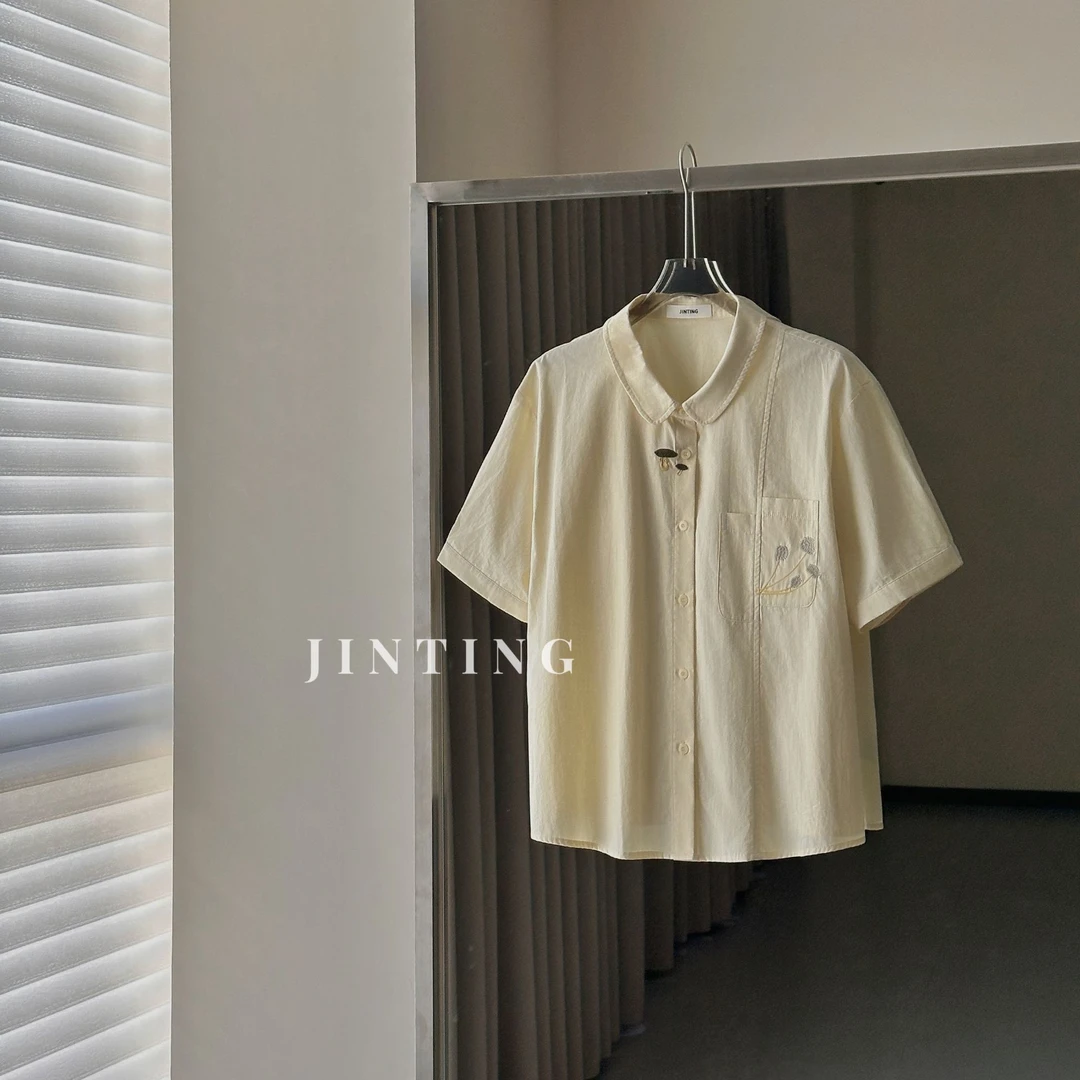 短袖常规袖韩系休闲时尚百搭法式设计感衬衣-M25215330