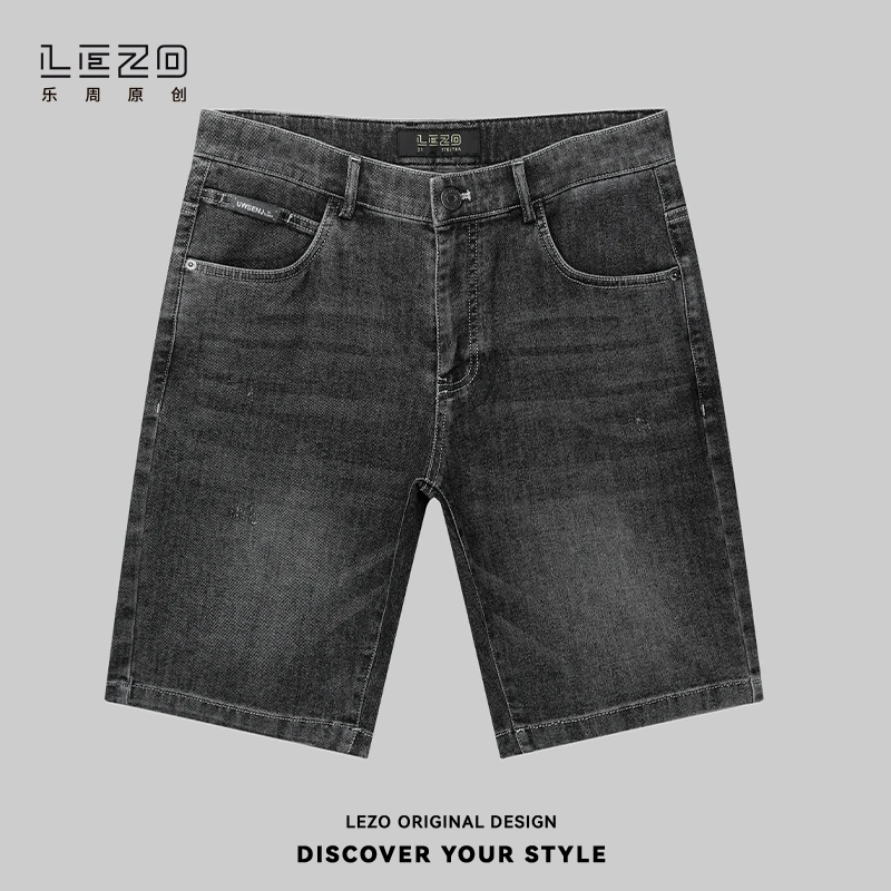 LEZO乐周原创 夏季中裤时尚牛仔五分裤休闲版 925206606黑灰色