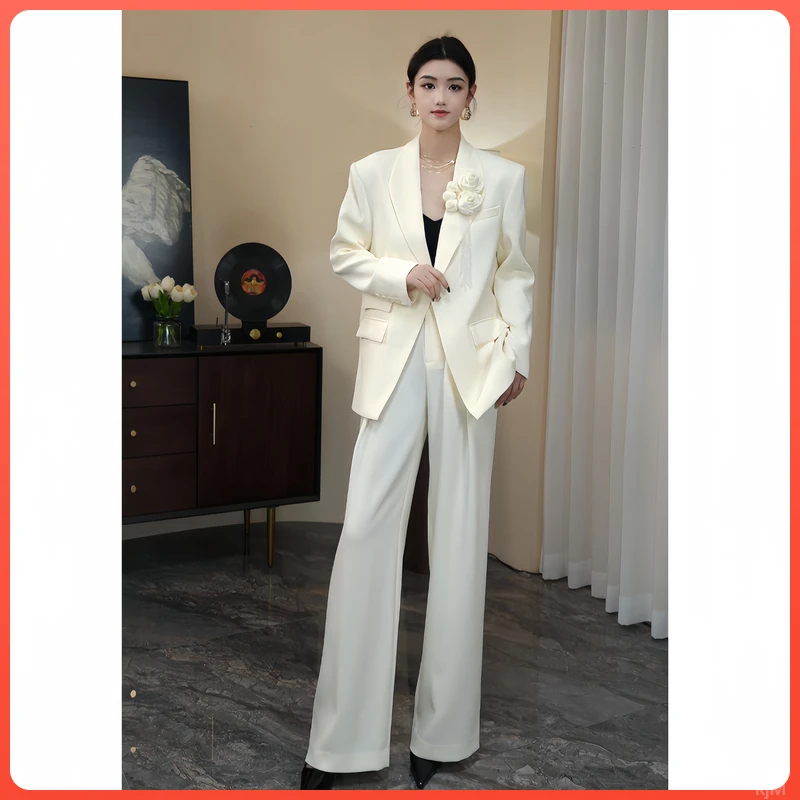 名缕品牌高级感轻奢御姐气质时尚套装女盘花西装长裤职场通勤两件