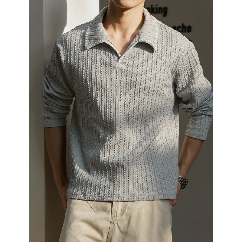老钱风麦穗纹针织POLO衫男秋季休闲宽松百男士170胖子男生裤子