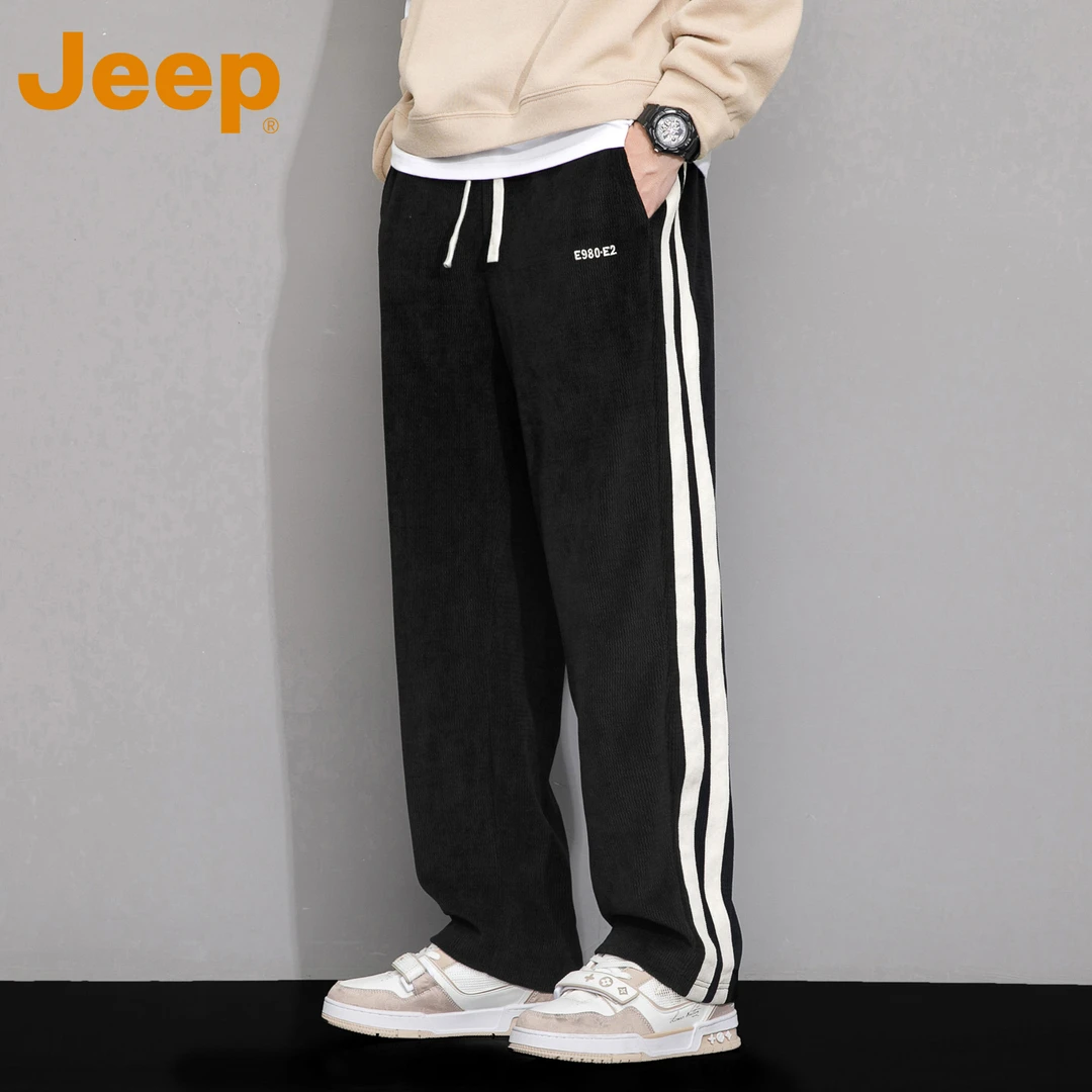 JEEP吉普冰丝条纹休闲裤2025男士春秋宽松百搭阔腿运动卫裤长裤子