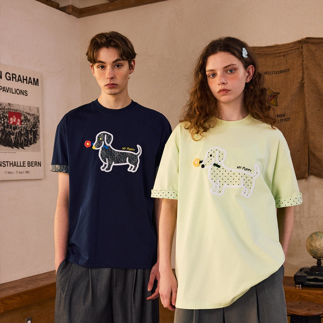 基础圆点蕾丝腊肠狗短袖