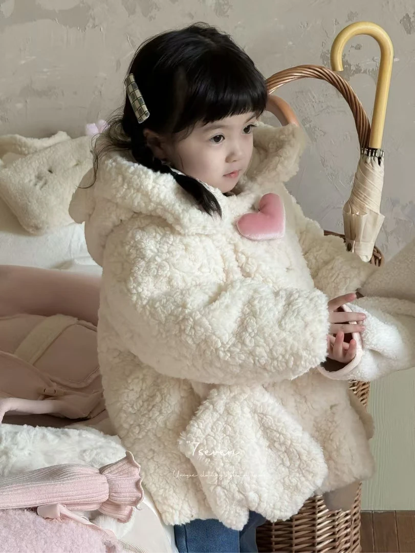 7 seven女童小童连帽毛绒外套