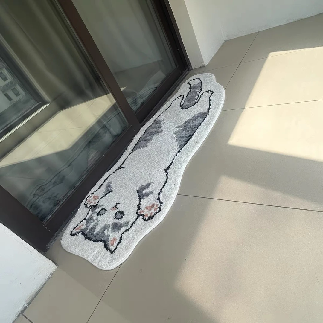 可爱卡通猫咪不规则床边地毯家用室内撸猫感绒毛垫子