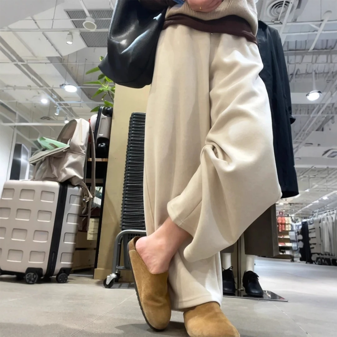 慵懒感垂感软糯糯米裤大码女装秋冬毛呢阔腿裤2025超火的加绒裤子