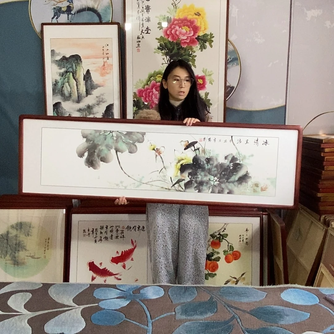 国画手写手绘带框包邮国画作品47✖️162