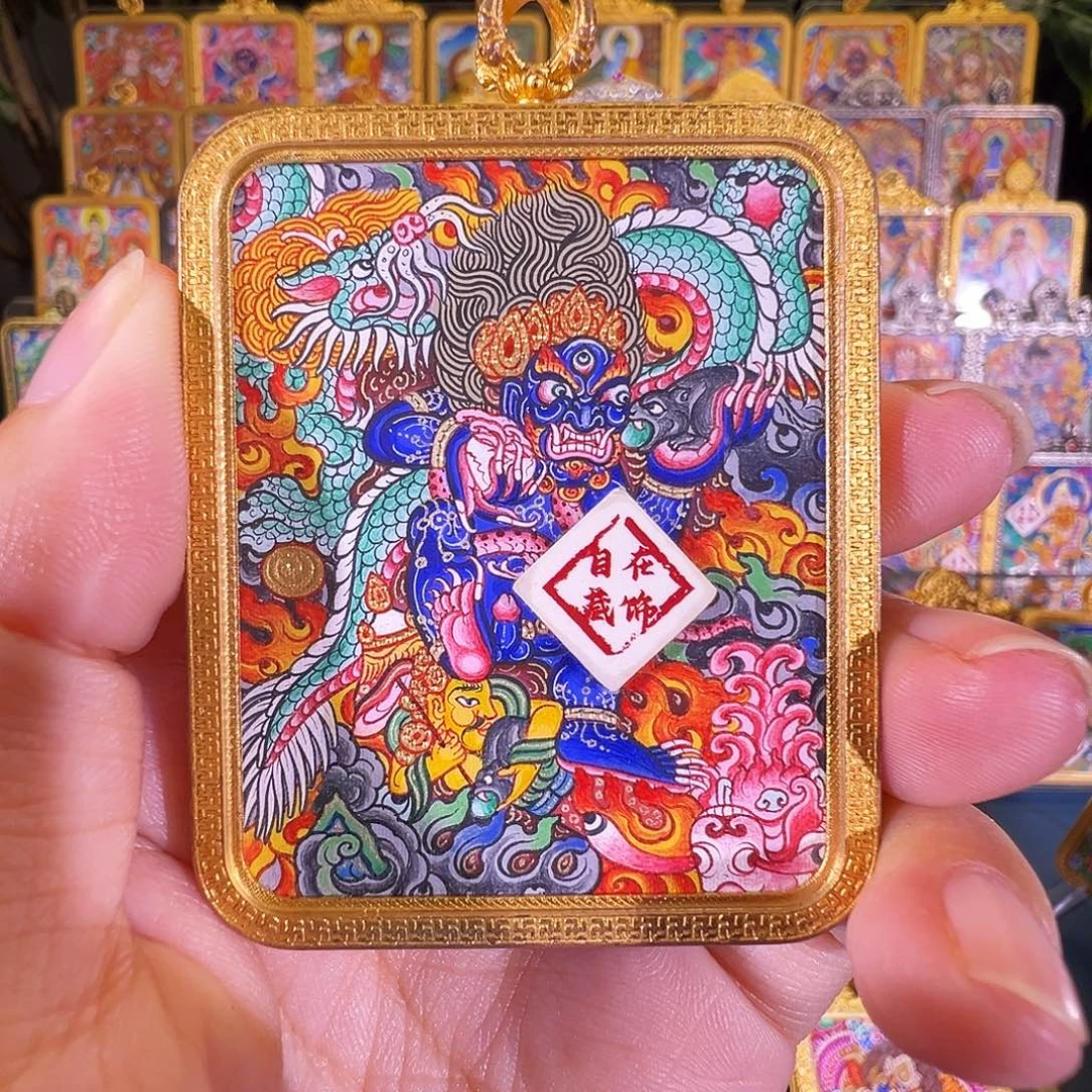 吊坠黑财热贡纯手绘唐卡