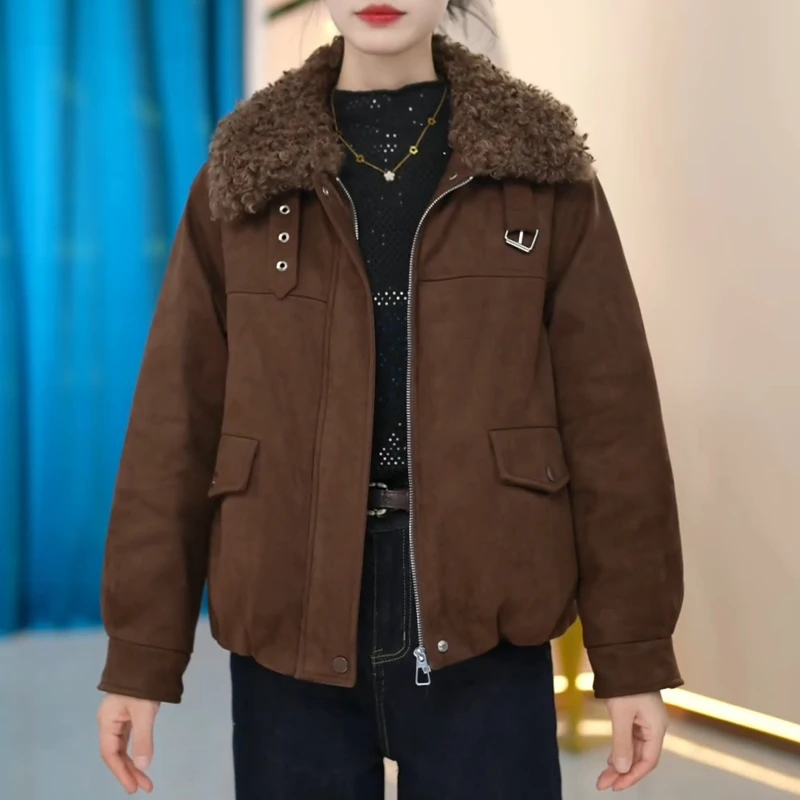 轻奢时尚翻领短款羽绒服女冬季2025新款加厚保暖白鸭绒休闲外套冬