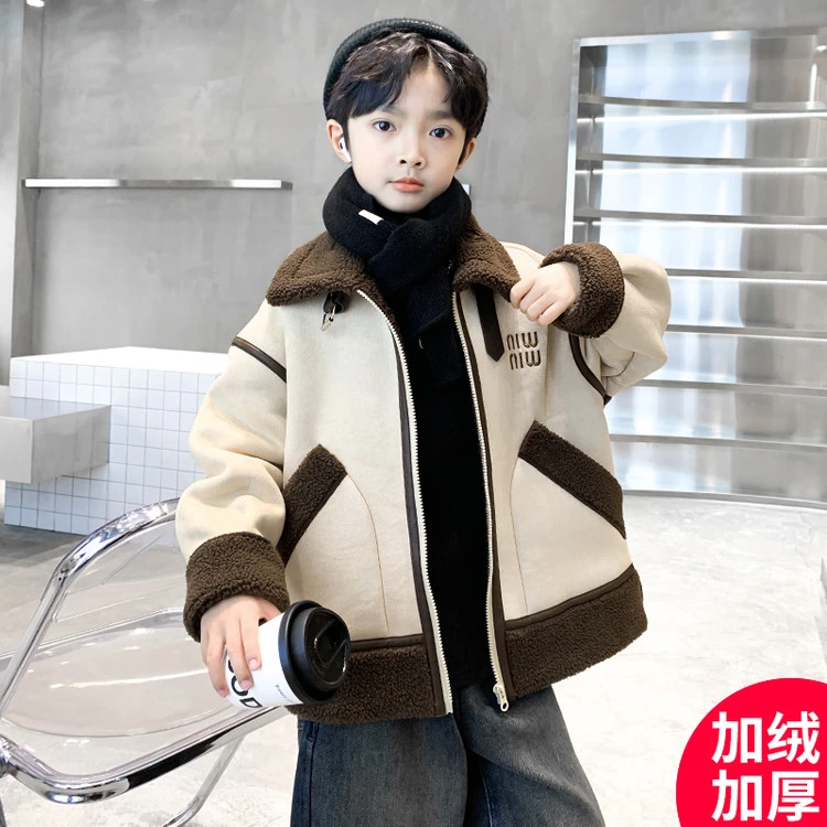 儿童装男童加绒外套2025新款秋冬款加厚大童冬季男孩冲锋衣派克服