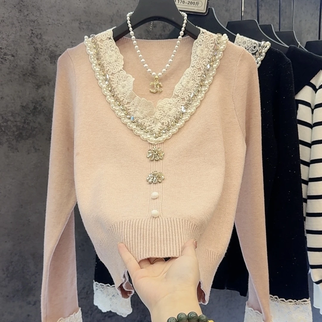 【定制大码女装80-200斤】显瘦时尚气质百搭蕾丝拼接V领上衣2069