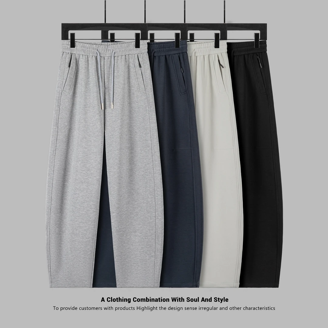 春夏口袋拉链弯刀直筒休闲棉不沾毛不起球宽松版型直筒裤男款