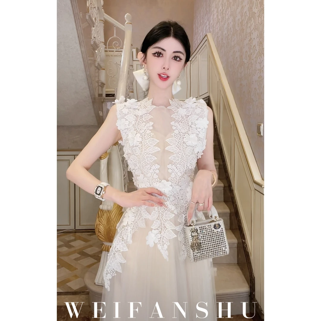 WEIFANSHU/魏凡舒【美人花宴】春夏新款时尚气质重工精致花朵连衣裙