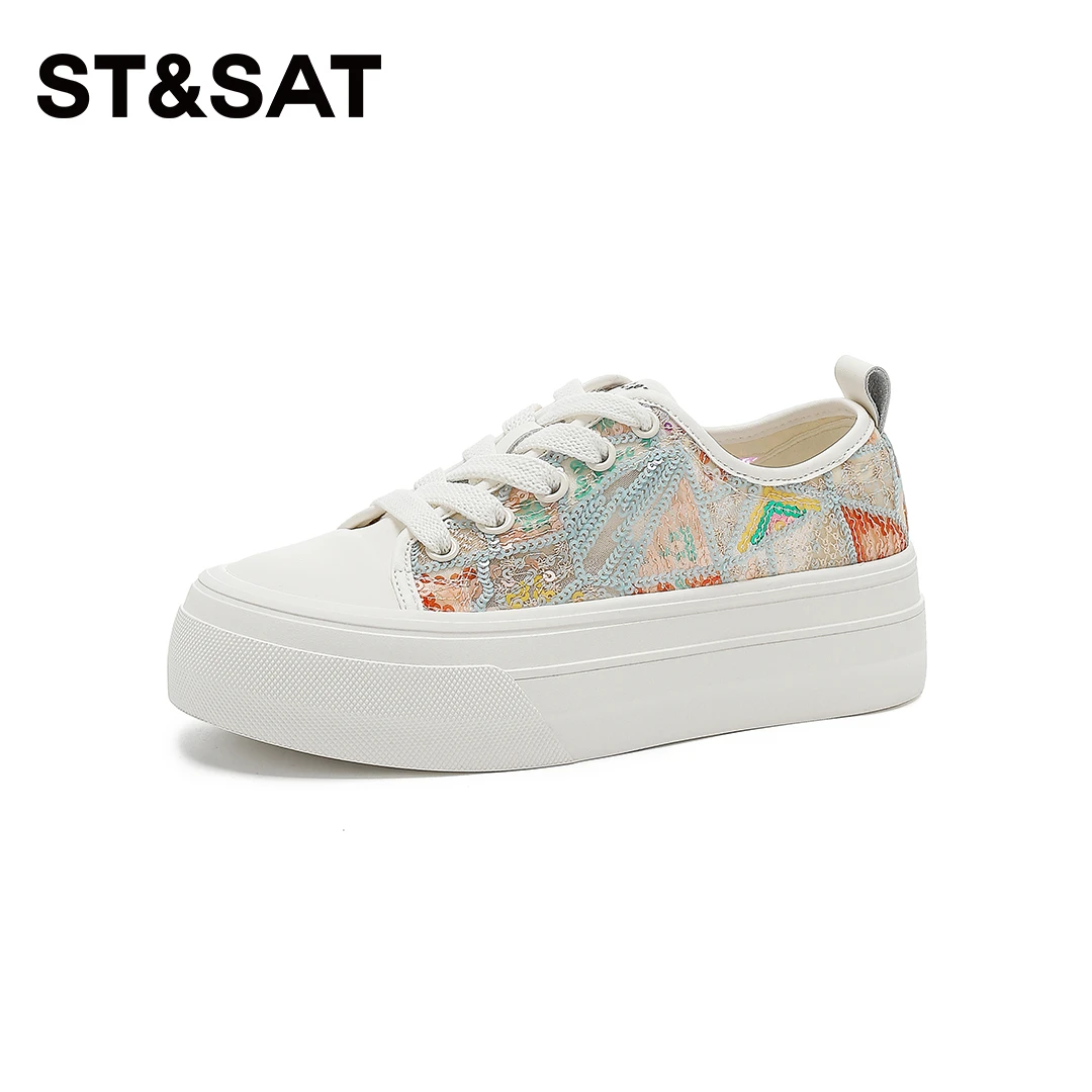 St&Sat/星期六2025年新款时尚休闲鞋少女平底网面潮流甜美风女鞋