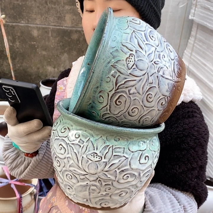 紫砂花盆瑕疵口20高16