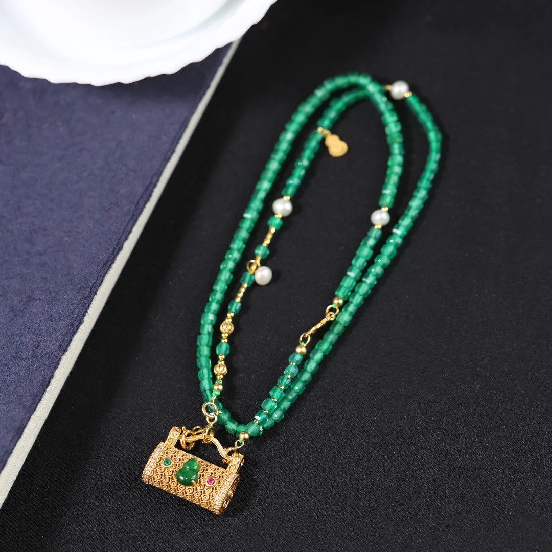 【未央】原创国风新中式手工设计玉髓小锁项链吊坠