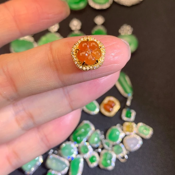 翡翠银S925镶嵌套链小花