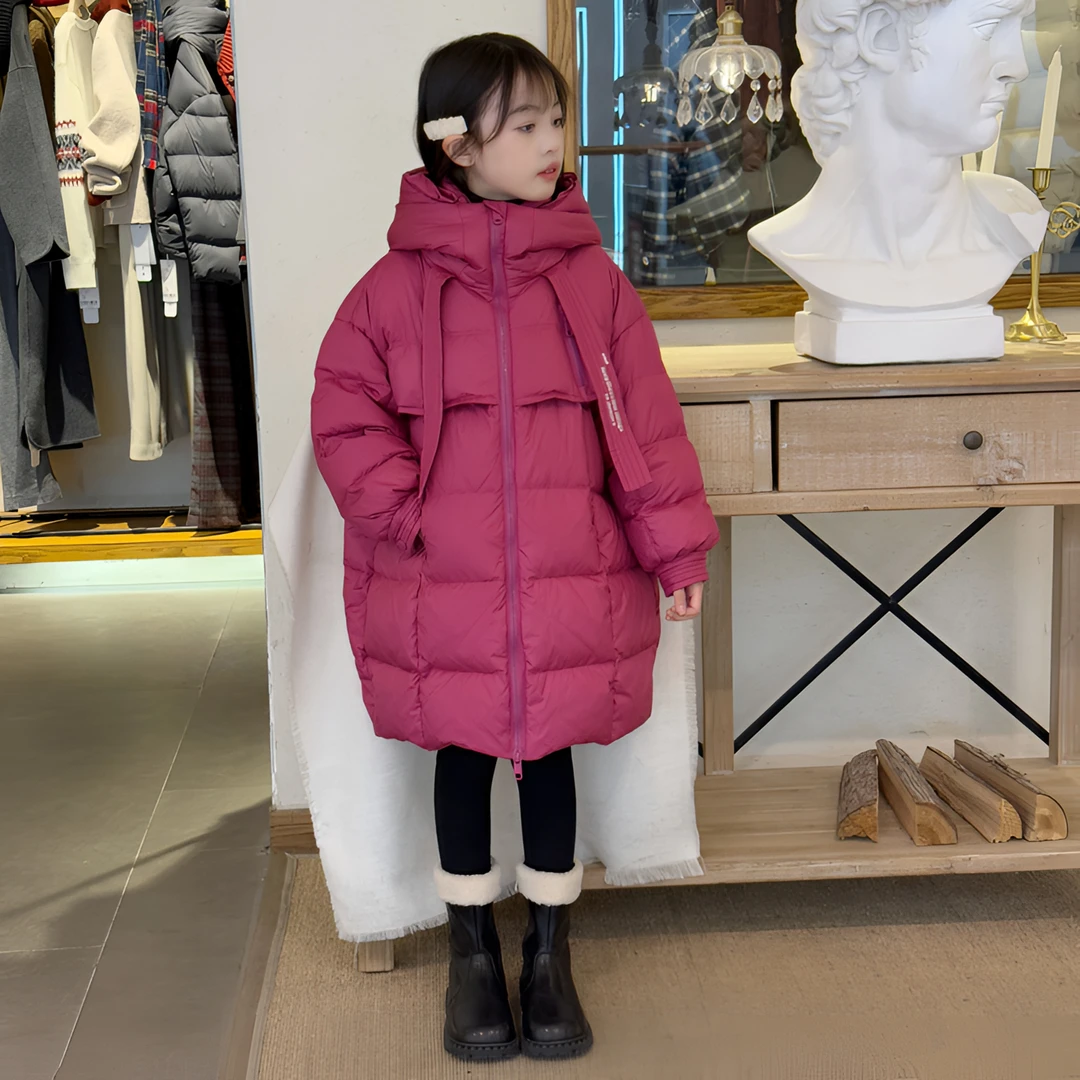 女童羽绒服冬季2025新款洋气女大童中长款白鸭绒女孩冬装加厚外套