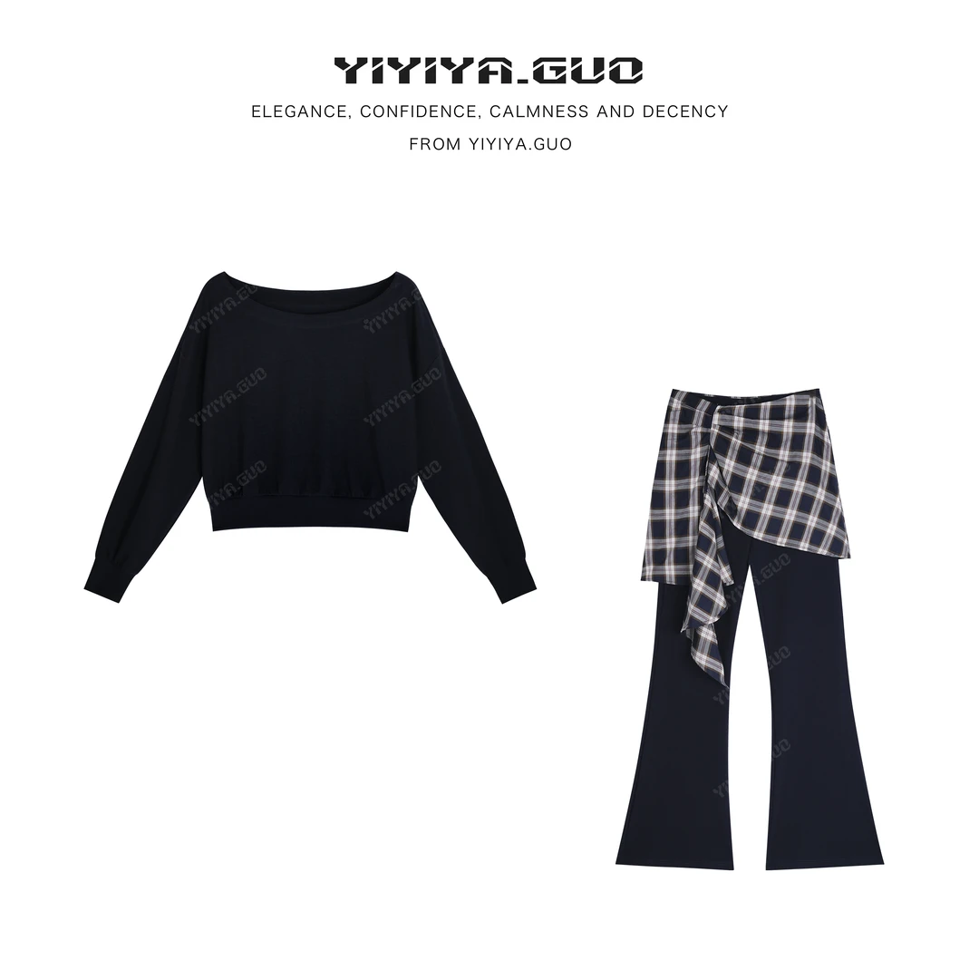 yiyiya.Guo艺艺吖【瘦十斤】常规腰拼接披肩时尚上衣裤080184SS52
