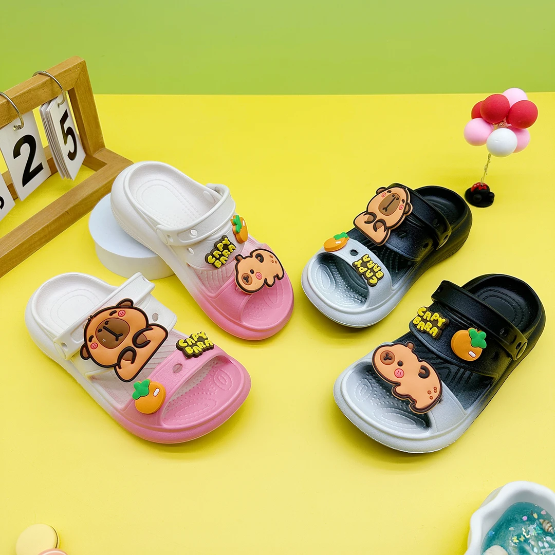 时尚爆款卡通水果卡皮巴拉亲子拖鞋新款平底男童女童防滑软底凉鞋