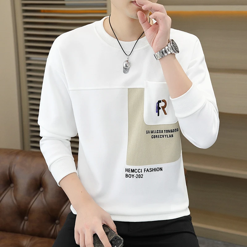 男士卫衣春秋季圆领套头长袖t恤男内搭上衣服潮流帅气休闲打底衫