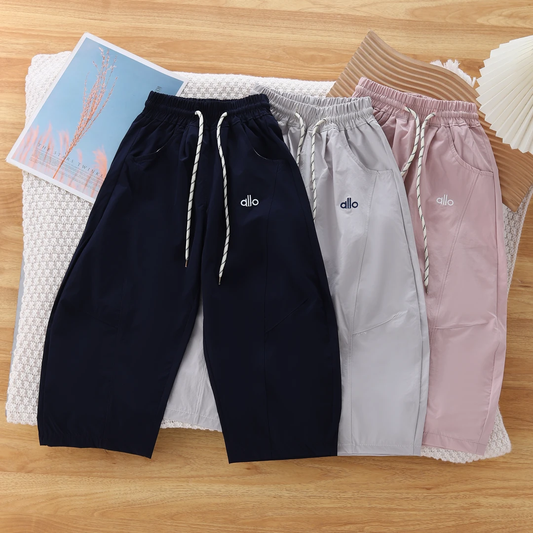 儿童夏季薄款速干裤冰丝中大男女运动休闲弯刀裤子九分长裤防蚊