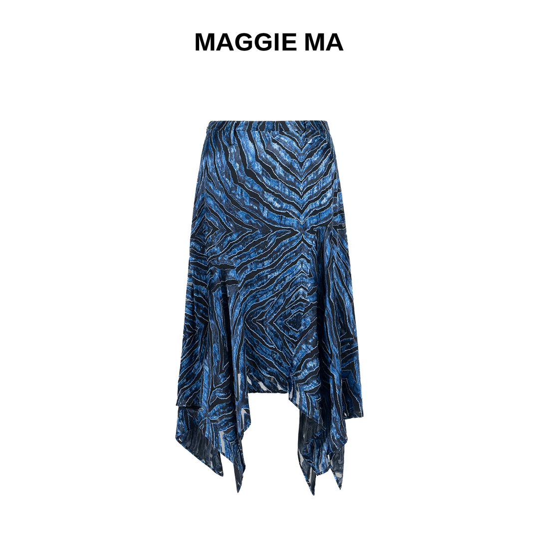 MAGGIE MA马婧设计师款艺术感斑马纹不规则半身裙824B